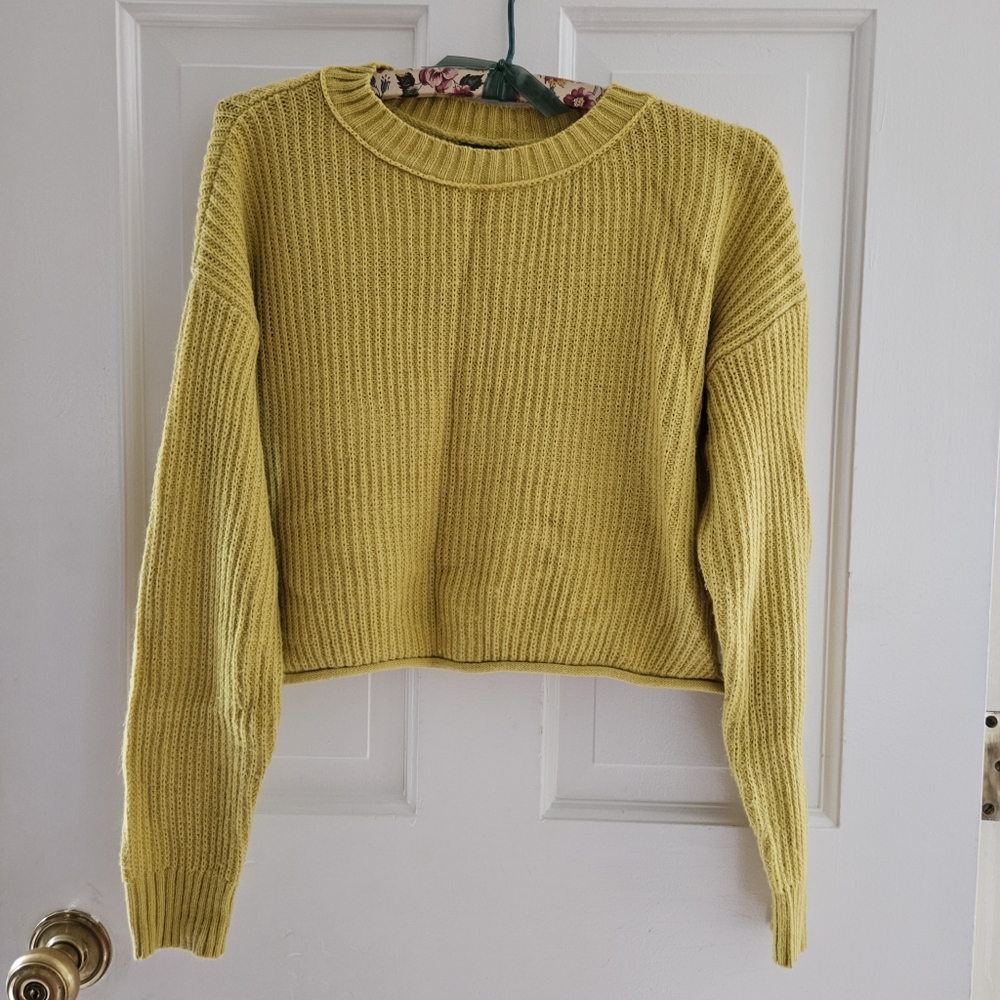 Ochre Yellow Knitted Crop Jumper Sweater XS